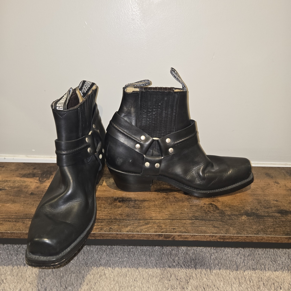 Grinders Harness Lo Black Unisex Cowboy Western Ankle Biker Leather Boots Sz 11